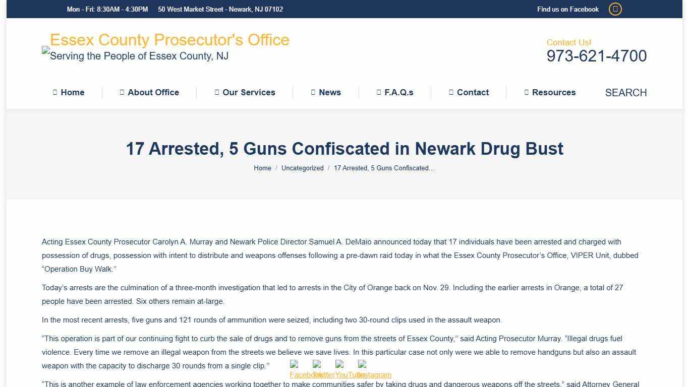 17 Arrested, 5 Guns Confiscated in Newark Drug Bust – Essex County Prosecutor's Office