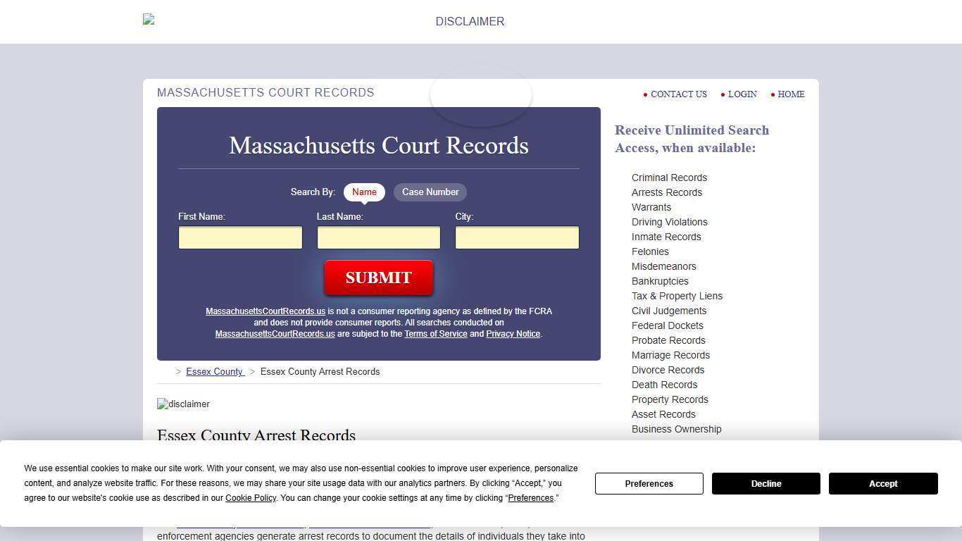 Essex County Arrest Records | MassachusettsCourtRecords.us